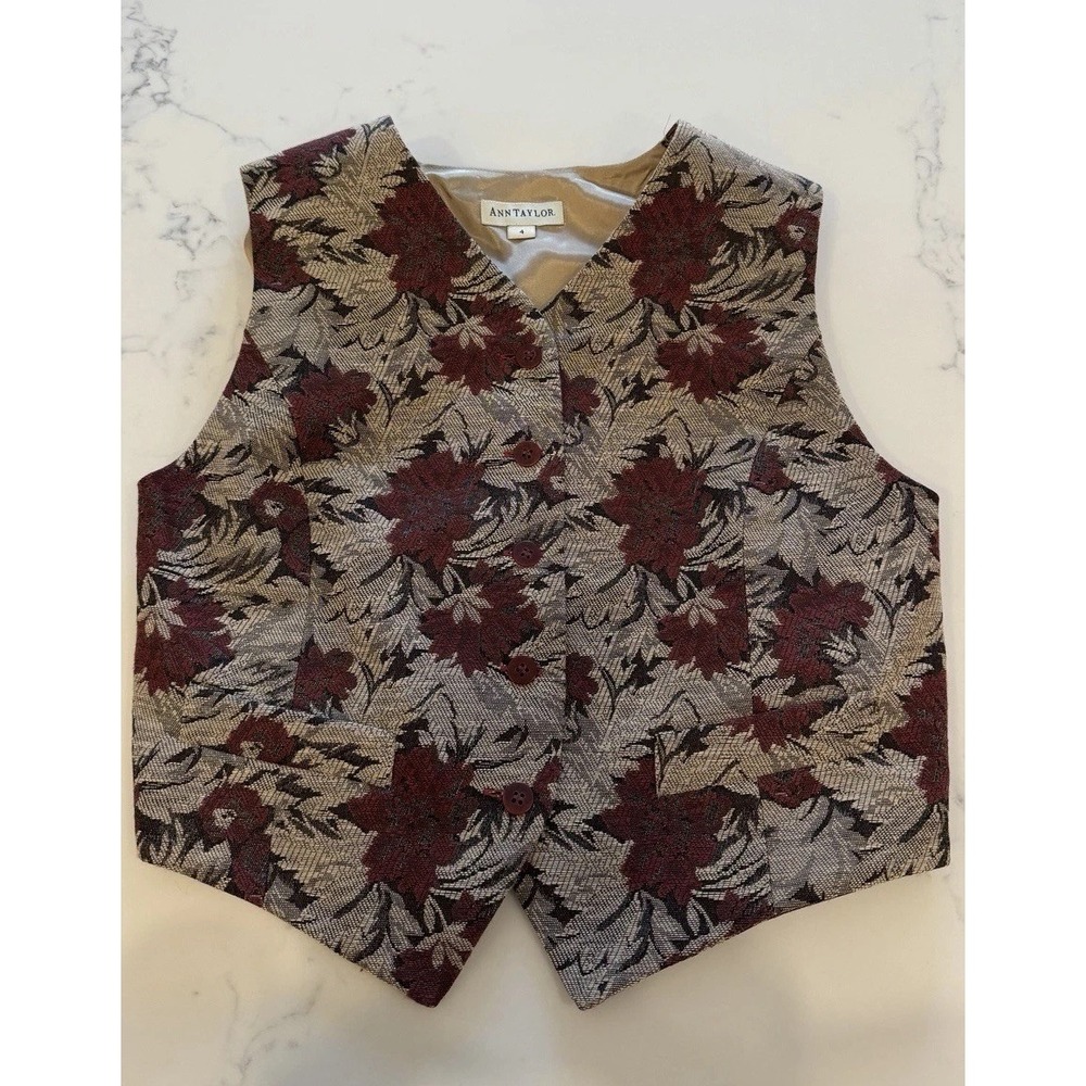 Vtg Ann Taylor 90s Floral Tapestry Vest Academia Cottagecore Eclectic Grandma 4